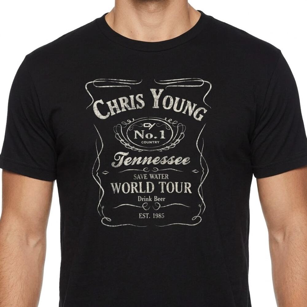 Chris Young Black 2016 World Tour Country Music Bourbon Logo T-Shirt Size M - Picture 2 of 6